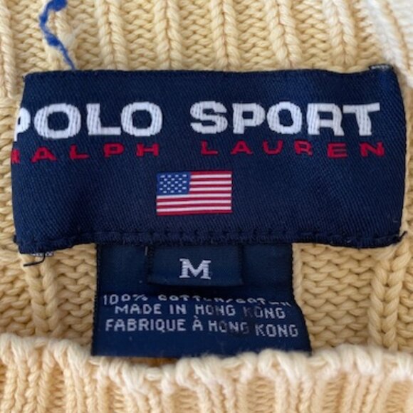 RALPH LAUREN POLO SPORT Vintage Cotton Cable Knit Yellow Sweater M - Picture 8 of 17